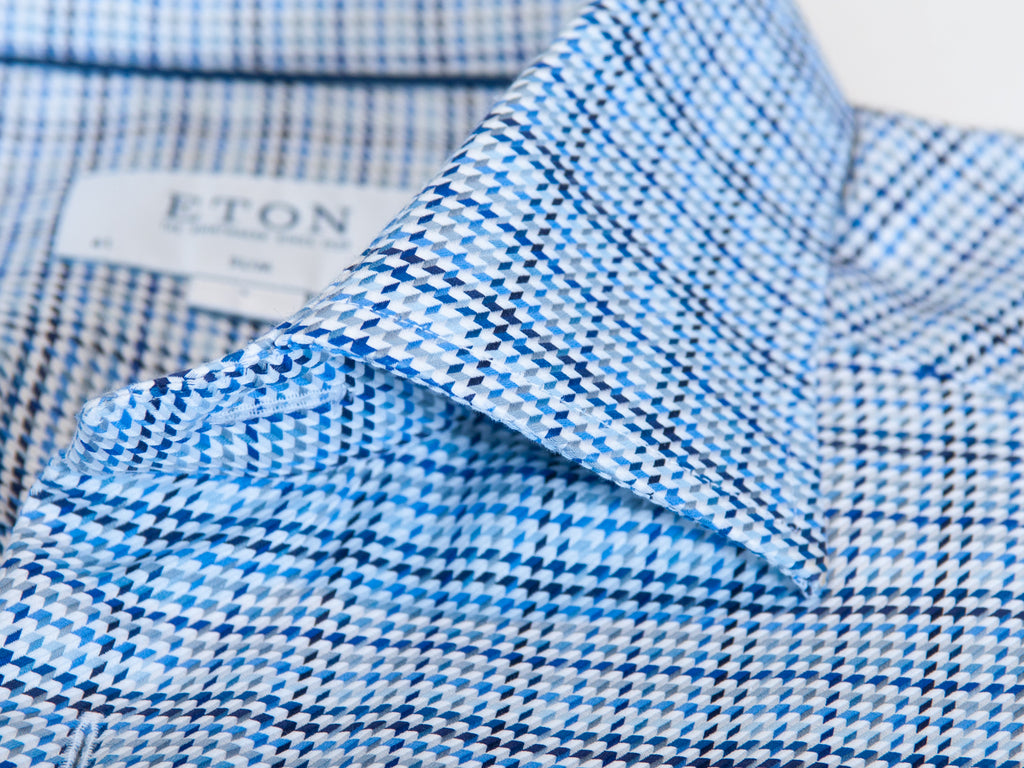 Eton Blue Check Textured Twill Slim Fit Shirt