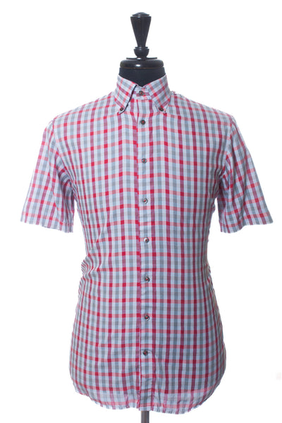 Stenstroms Grey and Red Check Short Sleeve Shirt