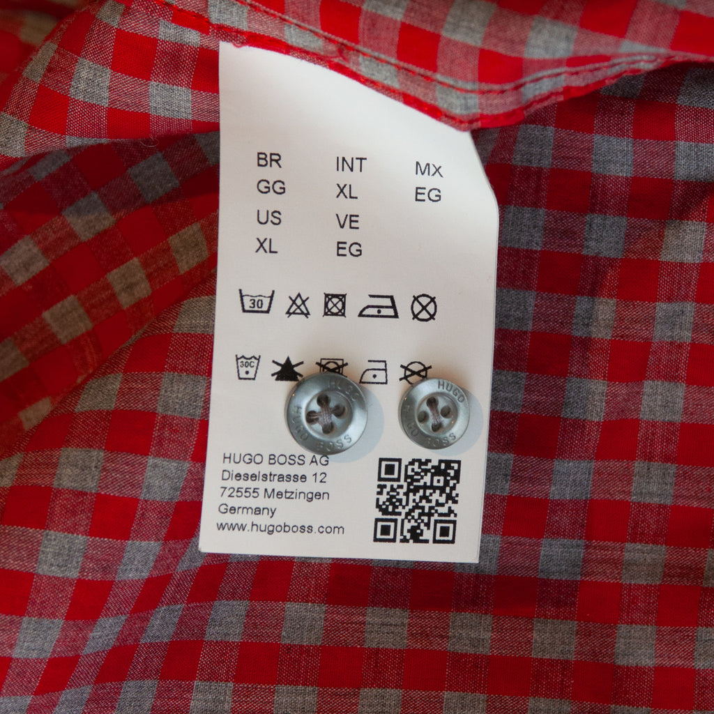 Hugo Boss Red on Grey Check Straight Fit Emingway Shirt