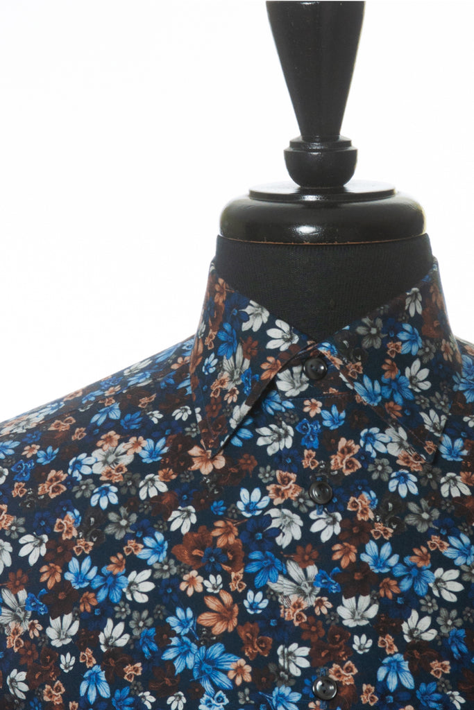 Eton Navy Blue Slim Fit Floral Print Signature Twill Shirt