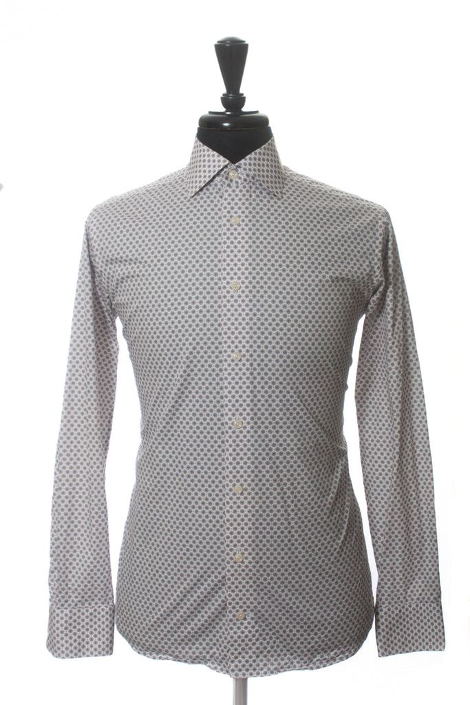 Eton Pink on White Medallion Print Fine Twill Slim Fit Shirt