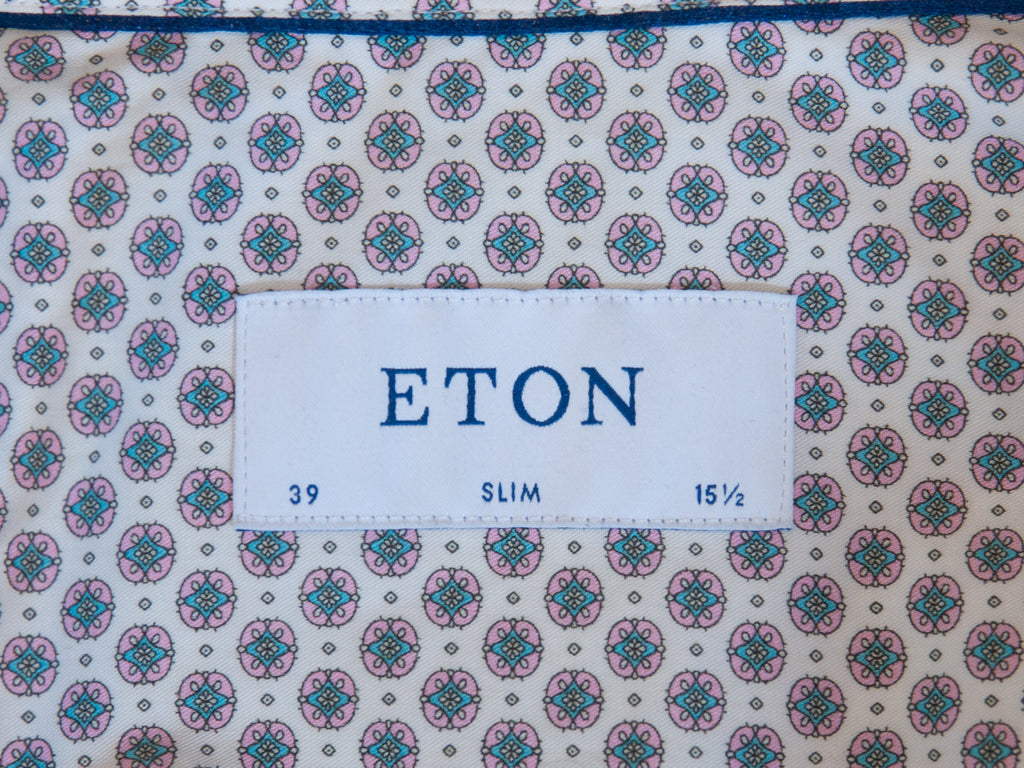 Eton Pink on White Medallion Print Fine Twill Slim Fit Shirt