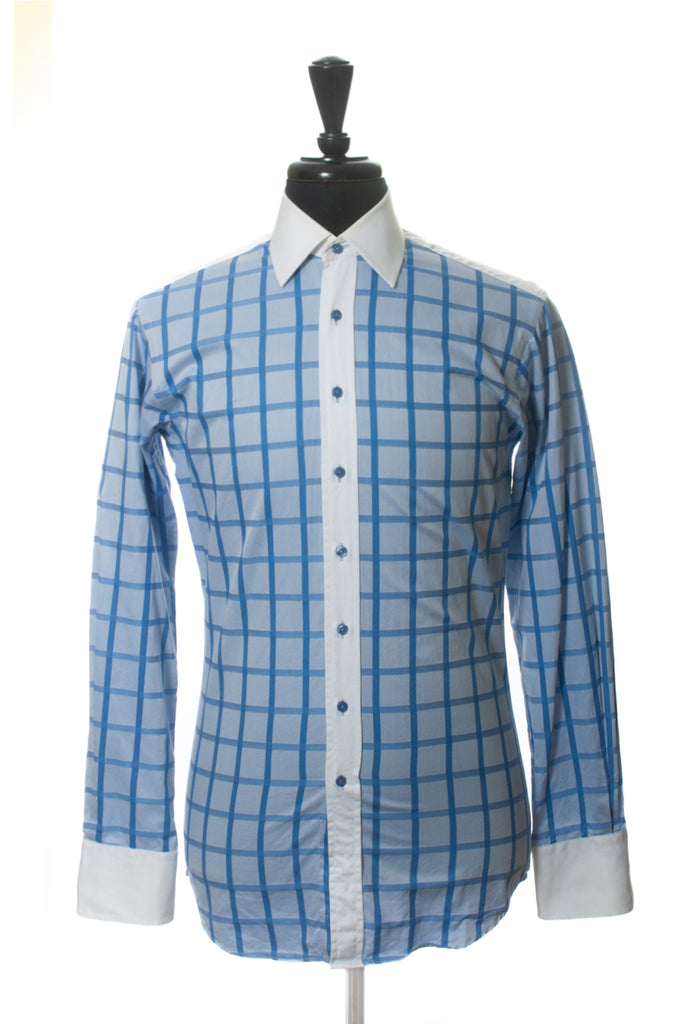 Grosvenor Blue Windowpane Check Fitted Body Shirt