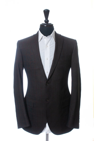 Luigi Bianchi Red on Brown Windowpane Check Suit