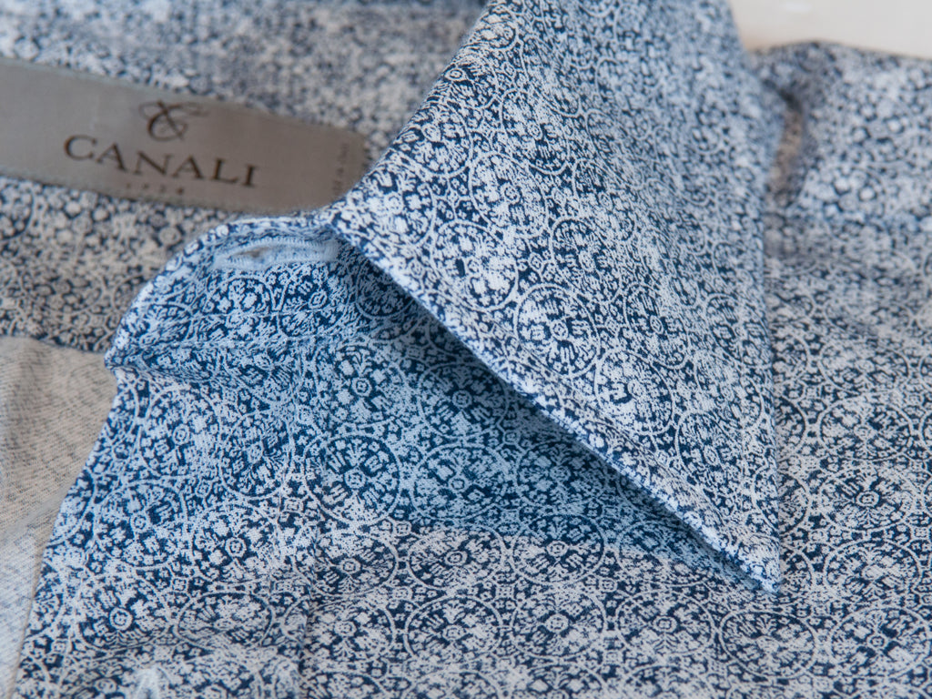 Canali Navy Blue Geometric Print Dress Shirt