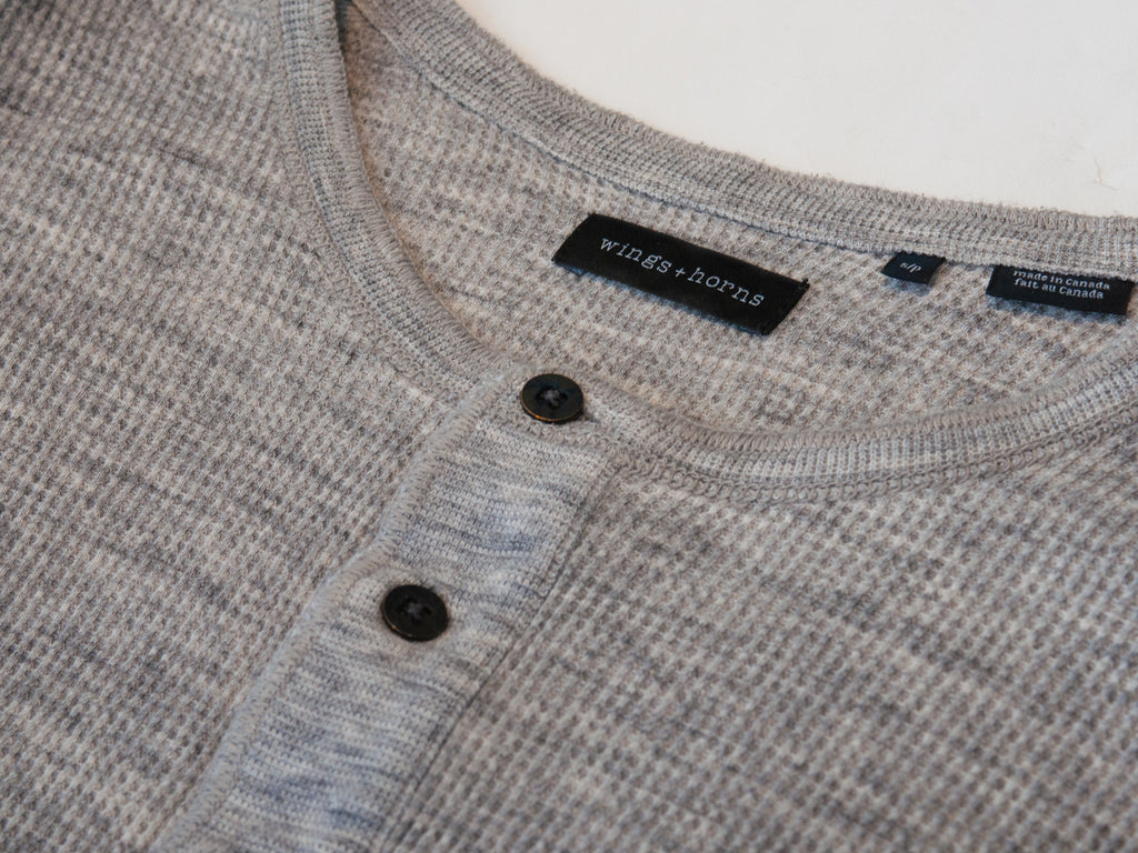 Wings + Horns Grey Waffle Knit Henley Shirt