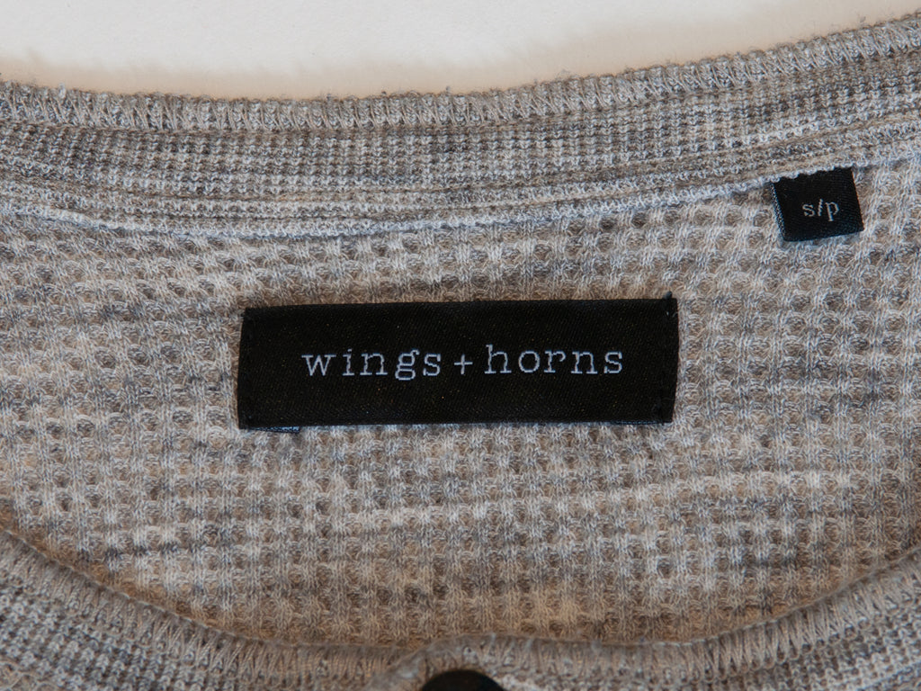 Wings + Horns Grey Waffle Knit Henley Shirt