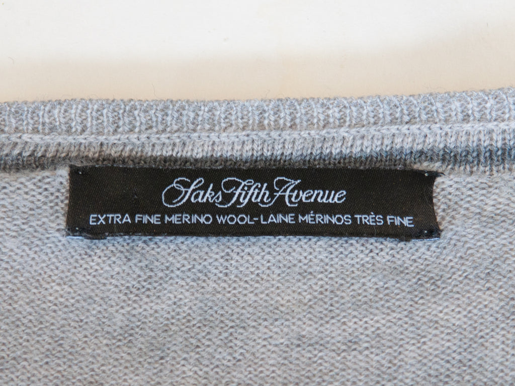 Saks Fifth Avenue Grey Extra Fine Merino Wool Sweater