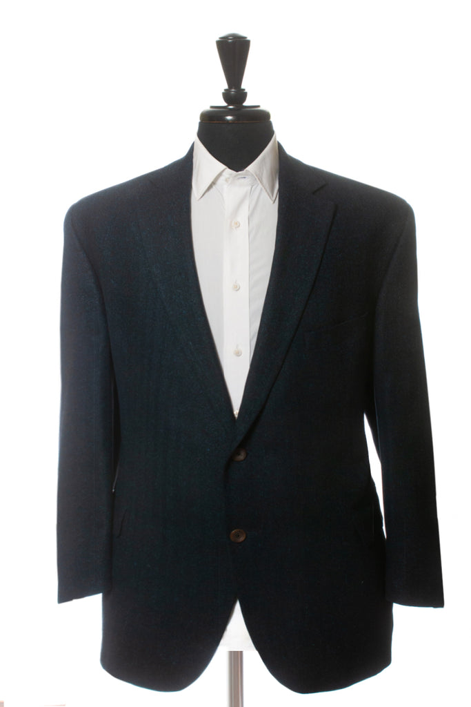 Jack Victor Exclusive Collection Dark Blue Silk Blend Herringbone Blazer