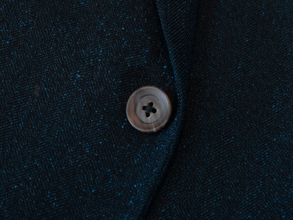 Jack Victor Exclusive Collection Dark Blue Silk Blend Herringbone Blazer