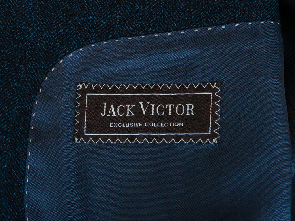 Jack Victor Exclusive Collection Dark Blue Silk Blend Herringbone Blazer