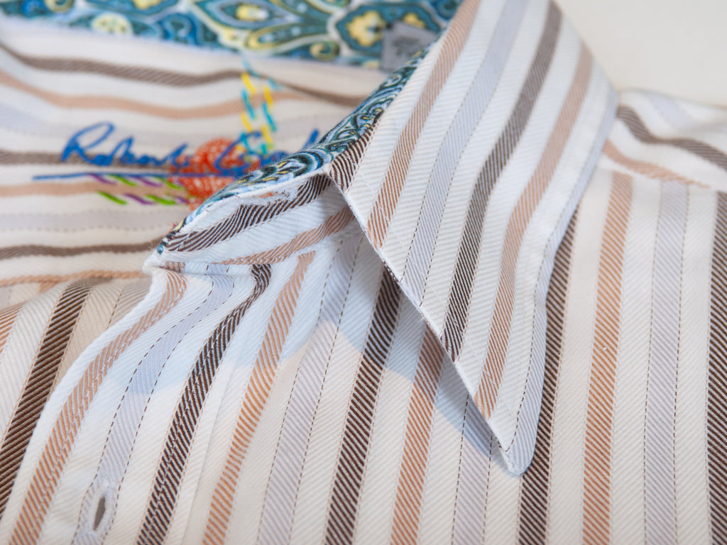 Robert Graham Brown and White Striped Shirt