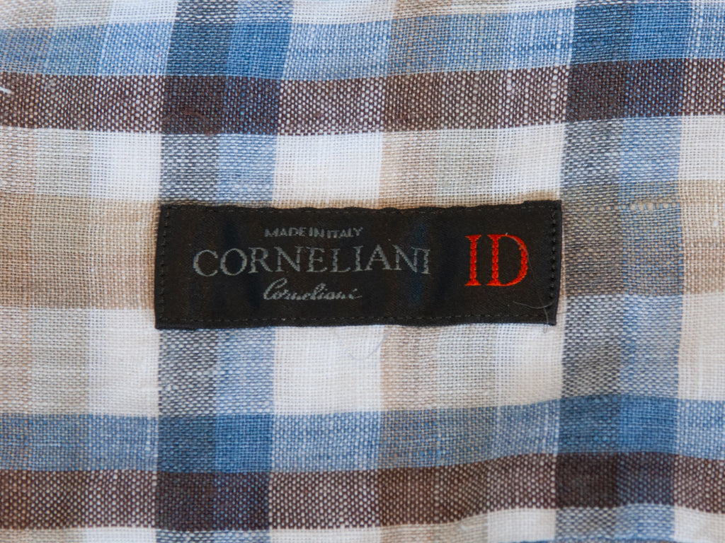 Corneliani ID Brown and Blue Check Linen Shirt