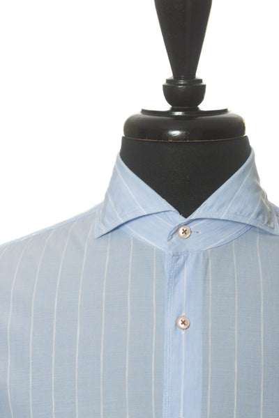 Stenstroms Slimline Blue on White Striped Linen Blend Shirt