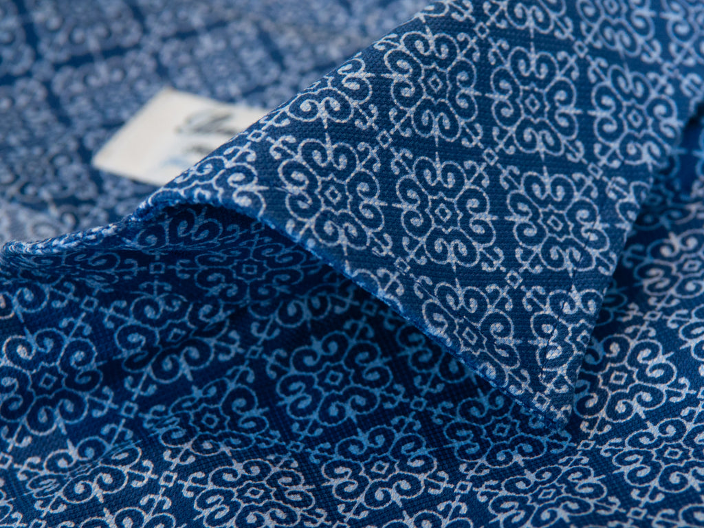 Stenstroms Blue Geometric Print Stretch Cotton Shirt