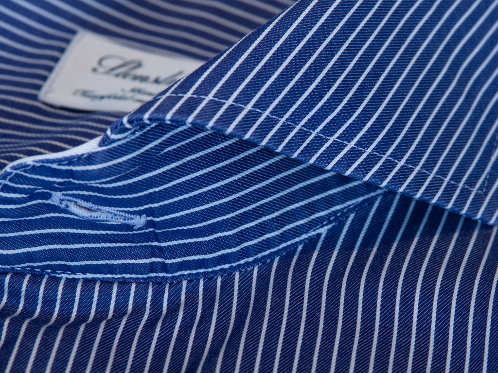 Stenstroms Slate Blue on White Striped Slimline Shirt