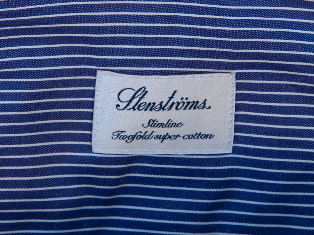 Stenstroms Slate Blue on White Striped Slimline Shirt