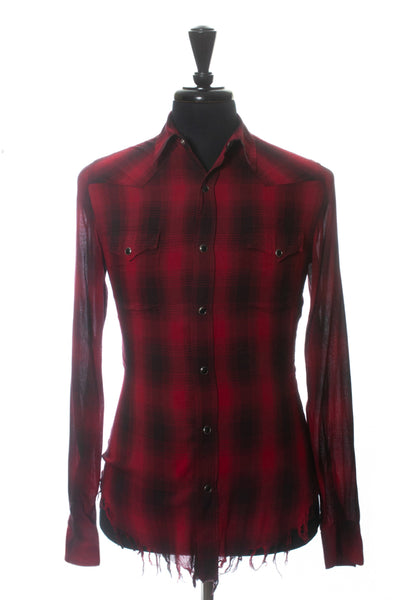 Saint Laurent Red Check Town Hem Western Shirt