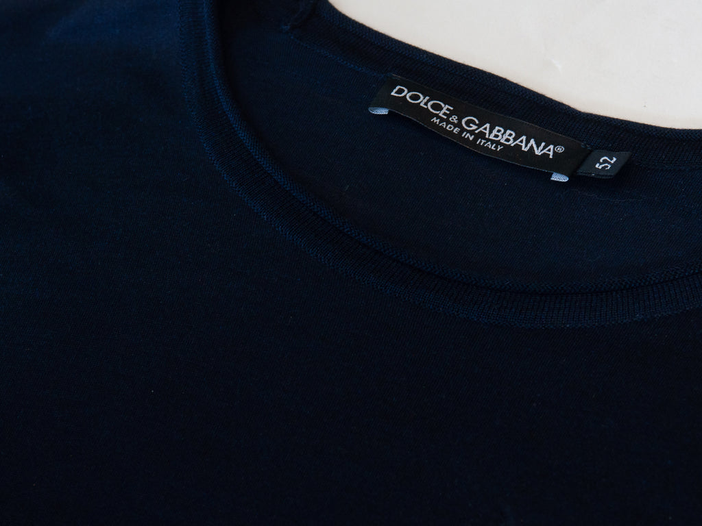 Dolce & Gabbana Navy Blue Silk T-Shirt