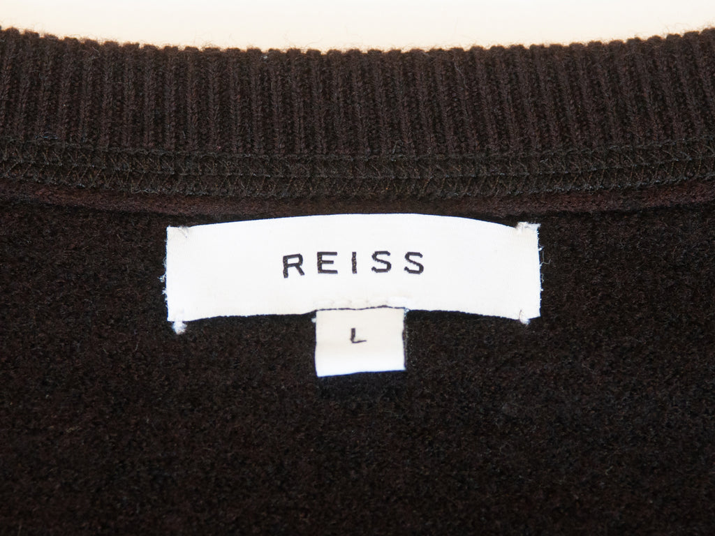 Reiss Brown Boiled Wool Cambeck Crewneck Sweater