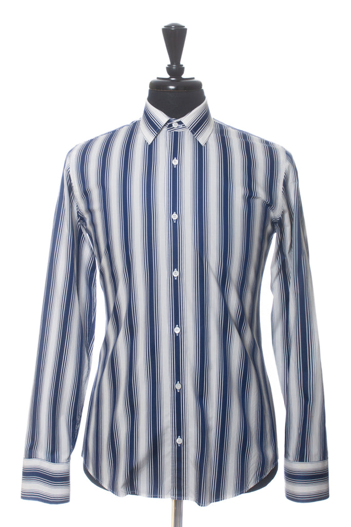 Gucci Navy Blue Bar Code Striped Shirt