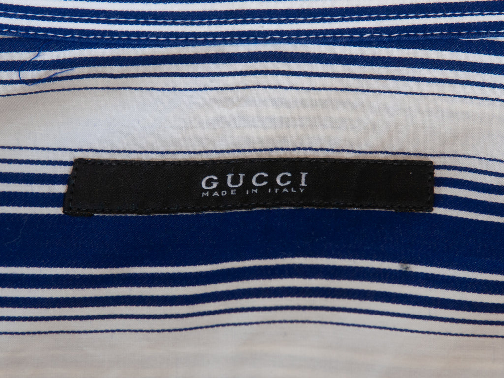 Gucci Navy Blue Bar Code Striped Shirt