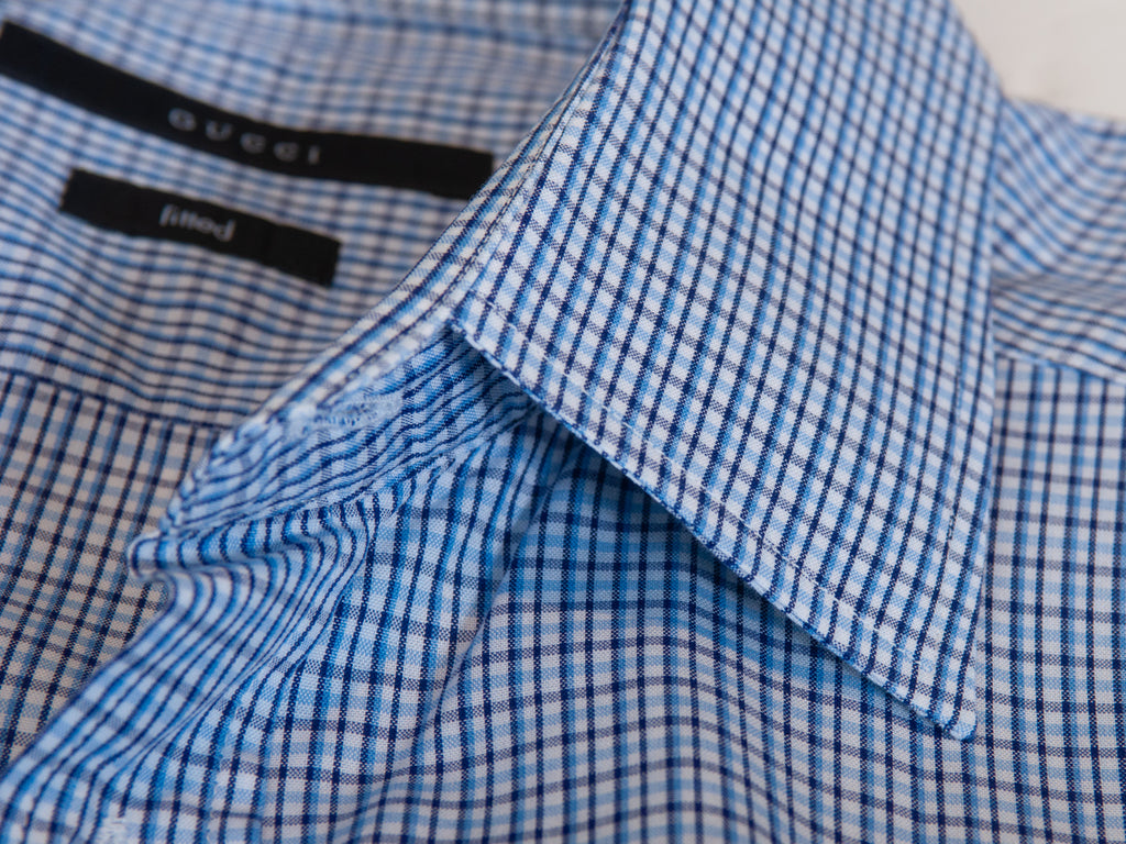 Gucci Blue Check Fitted French Cuff Shirt