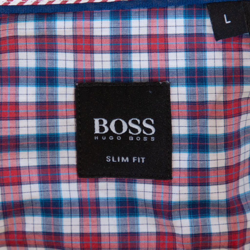 Hugo Boss Red Striped Slim Fit Marco Short Sleeve Shirt