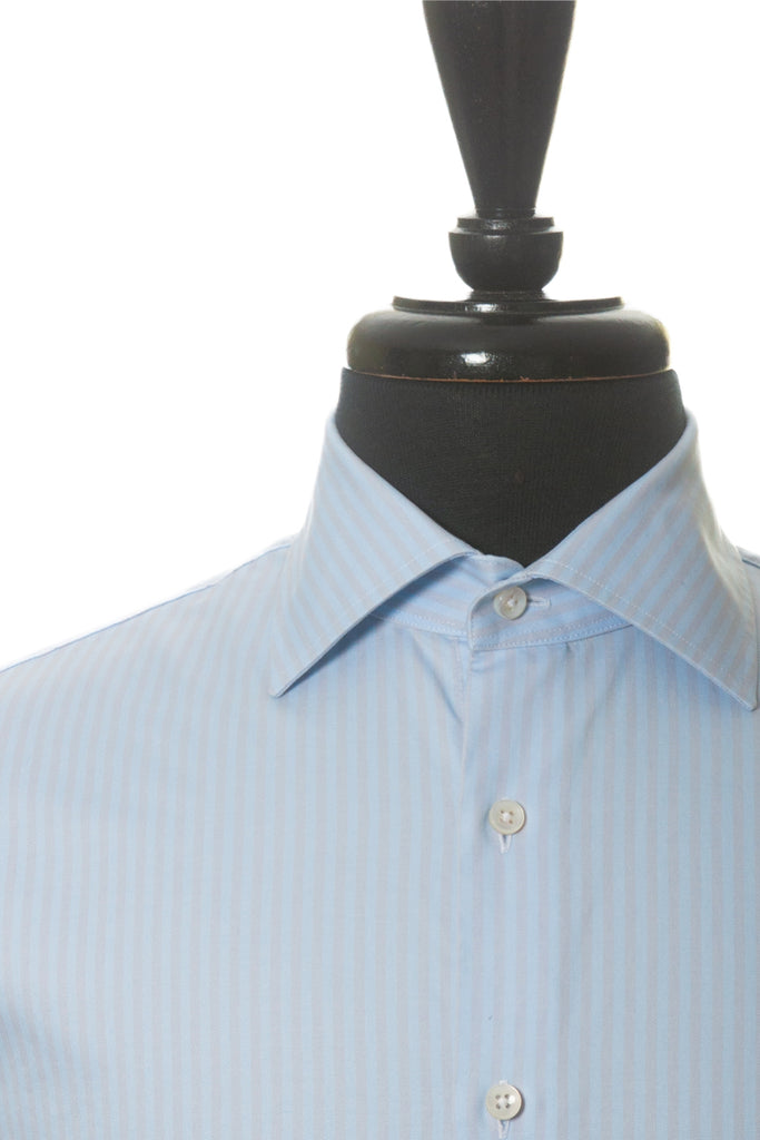 Stenstroms Blue on Grey Striped Fitted Body Dress Shirt