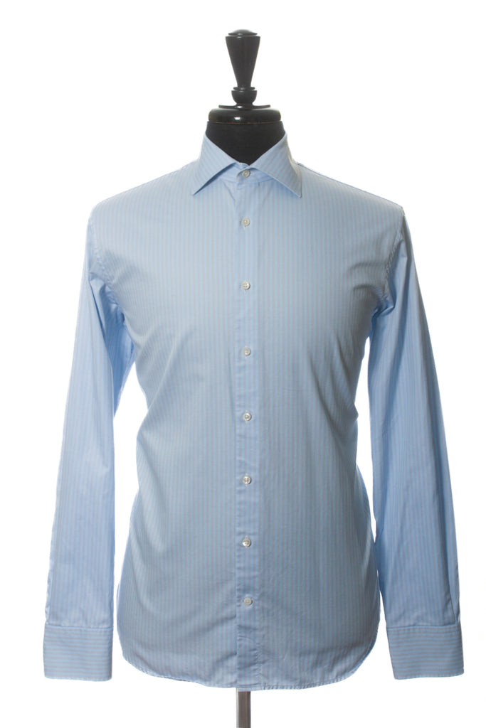 Stenstroms Blue on Grey Striped Fitted Body Dress Shirt