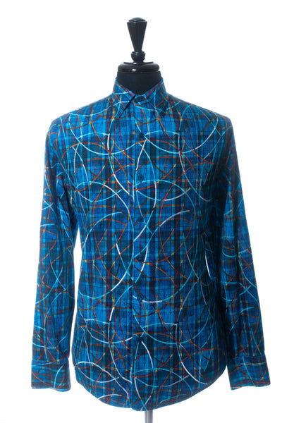 Robert Graham Blue Embroidered Geometric Print Classic Fit Shirt