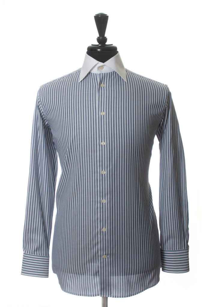 Eton Blue Striped Contrast Collar Contemporary Fit Pinpoint Shirt