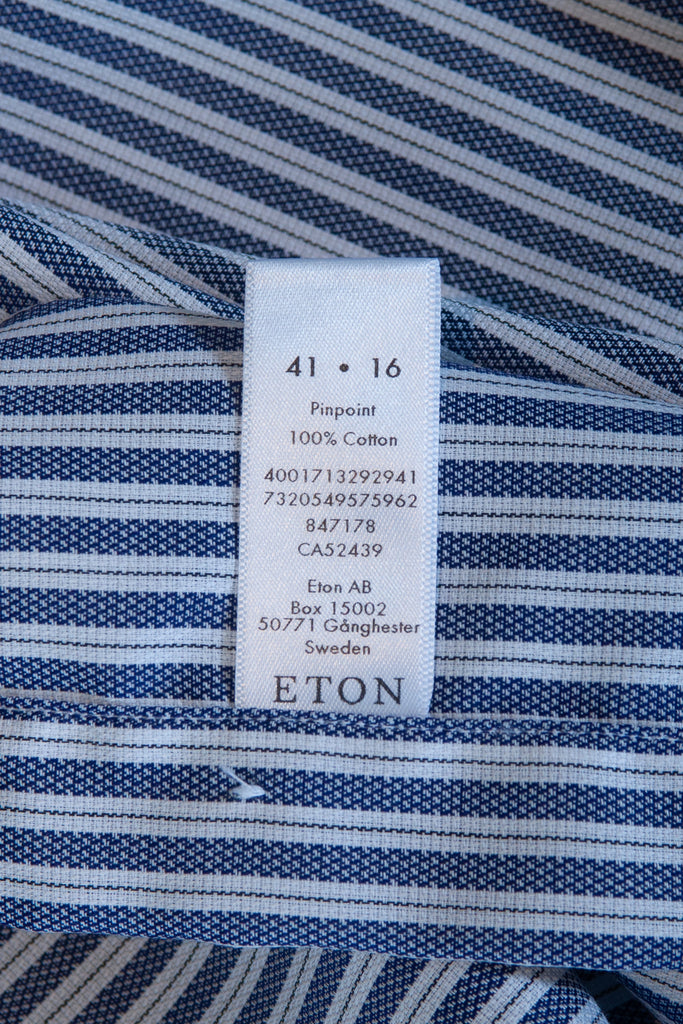 Eton Blue Striped Contrast Collar Contemporary Fit Pinpoint Shirt