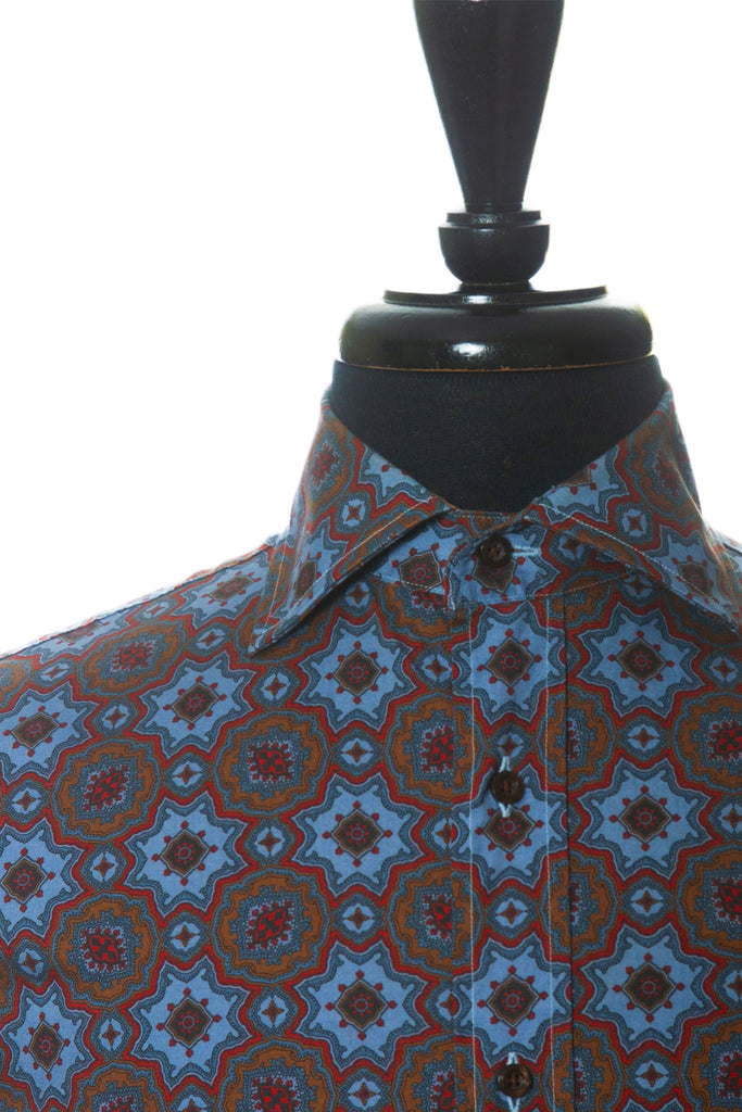 Etro Red Blue and Brown Geometric Print Dress Shirt