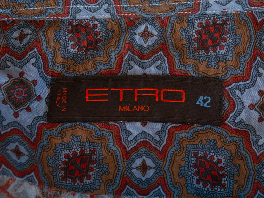 Etro Red Blue and Brown Geometric Print Dress Shirt