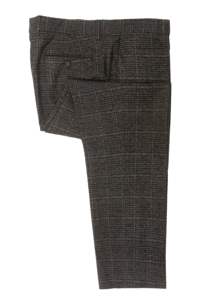 Etro Burgundy and Black on Grey Check Stretch Cotton Trousers