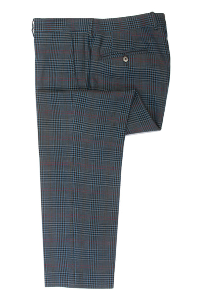 Etro Slate Blue Check Wool Linen Trousers