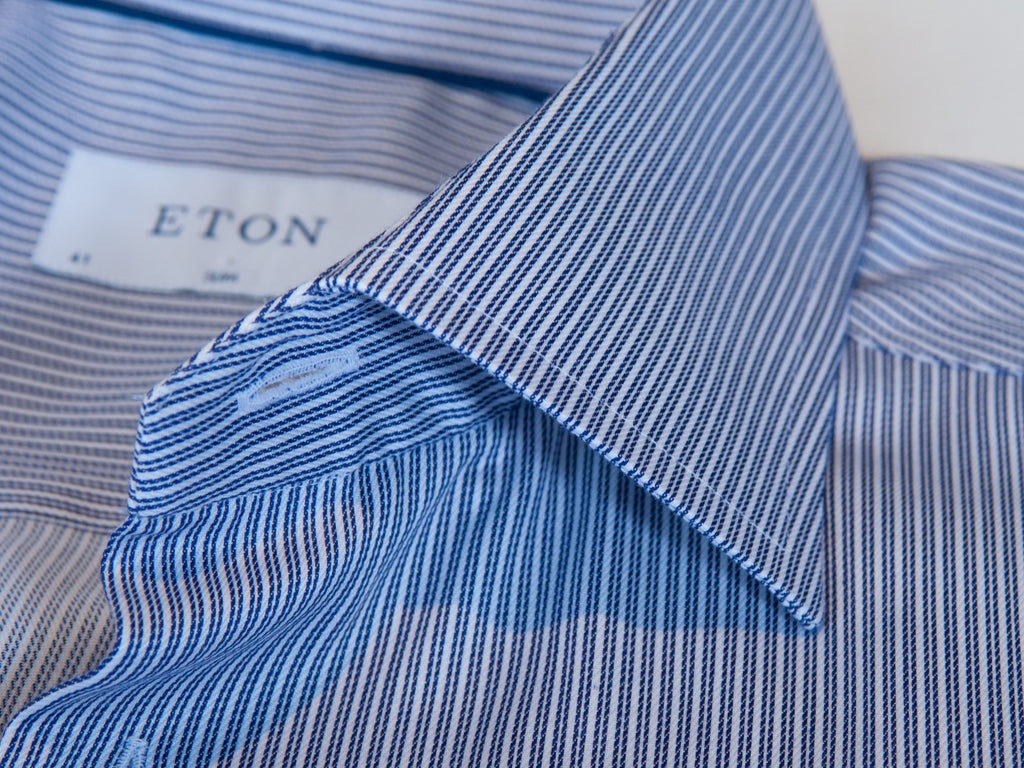 Eton Blue on White Striped Slim Fit Dress Shirt