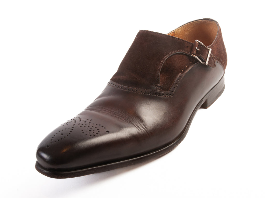 Magnanni Brown Leather and Suede Monk Strap Shoes