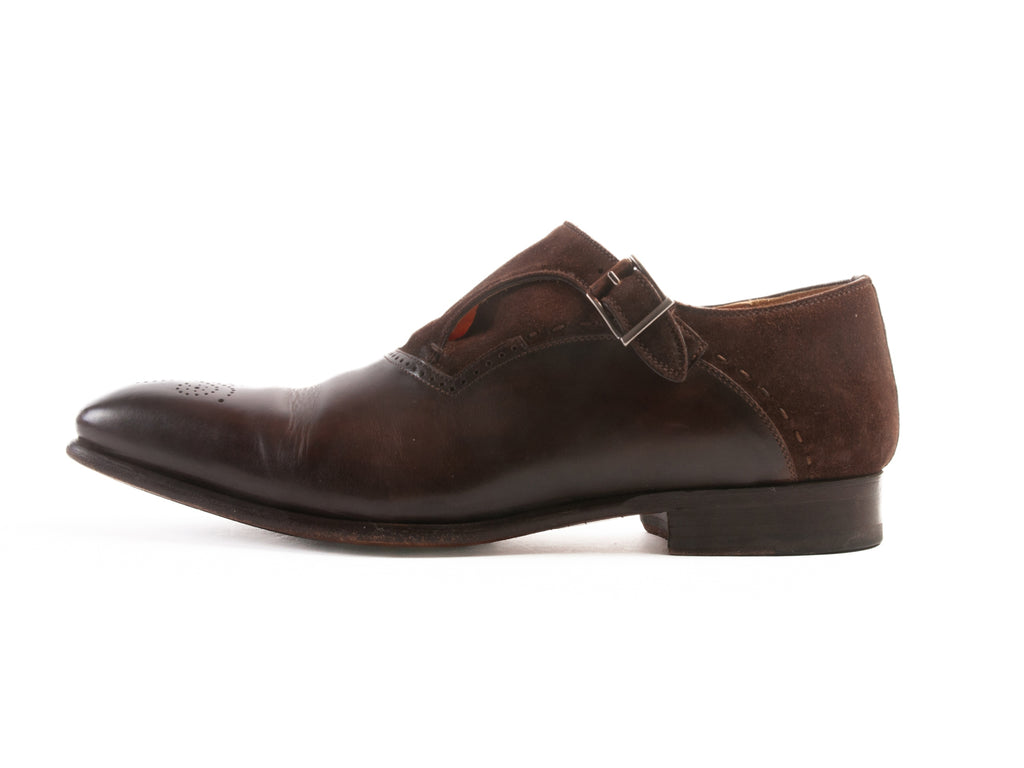 Magnanni Brown Leather and Suede Monk Strap Shoes