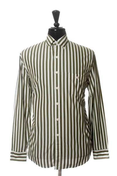 Todd Snyder Washed Green and White Striped Button Down Shirt