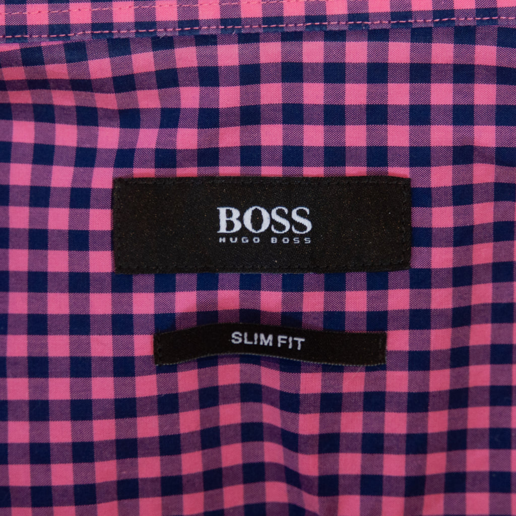 Hugo Boss Navy on Pink Check Slim Fit Jager Dress Shirt