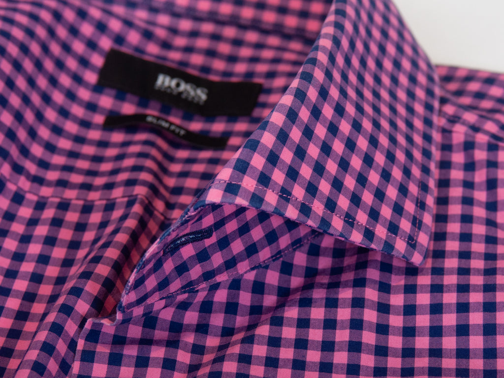 Hugo Boss Navy on Pink Check Slim Fit Jager Dress Shirt