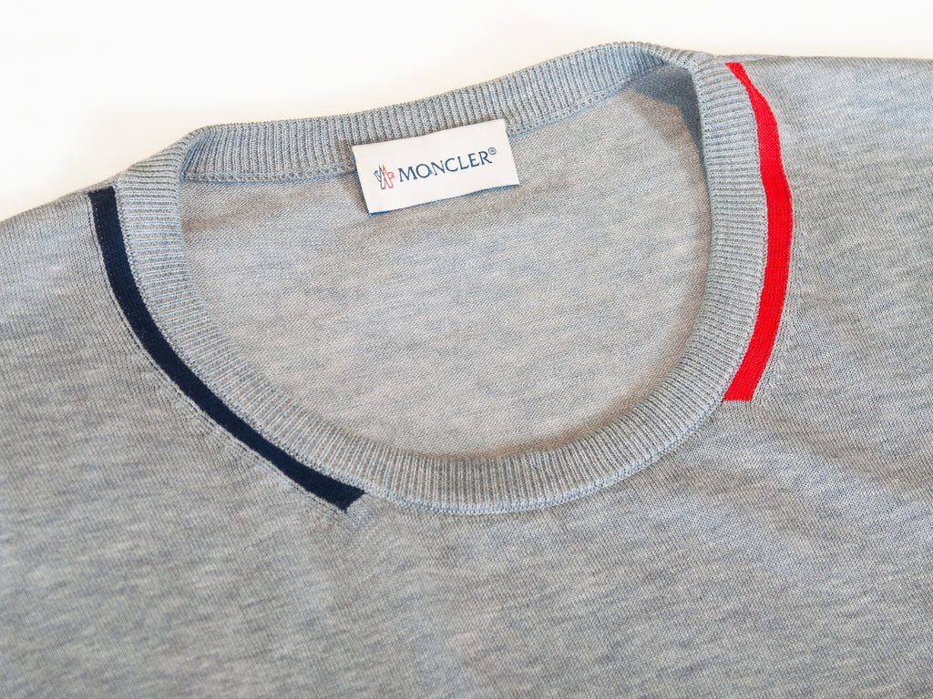 Moncler Grey Girocoolo Tricot Cotton Crewneck Sweater