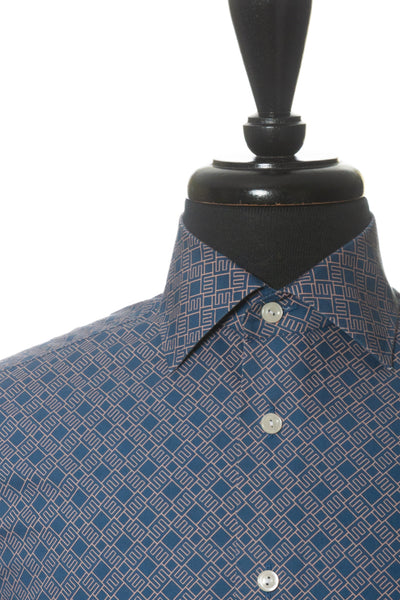 Eton Slate Blue Geometric E Print Contemporary Fit Fine Twill Shirt