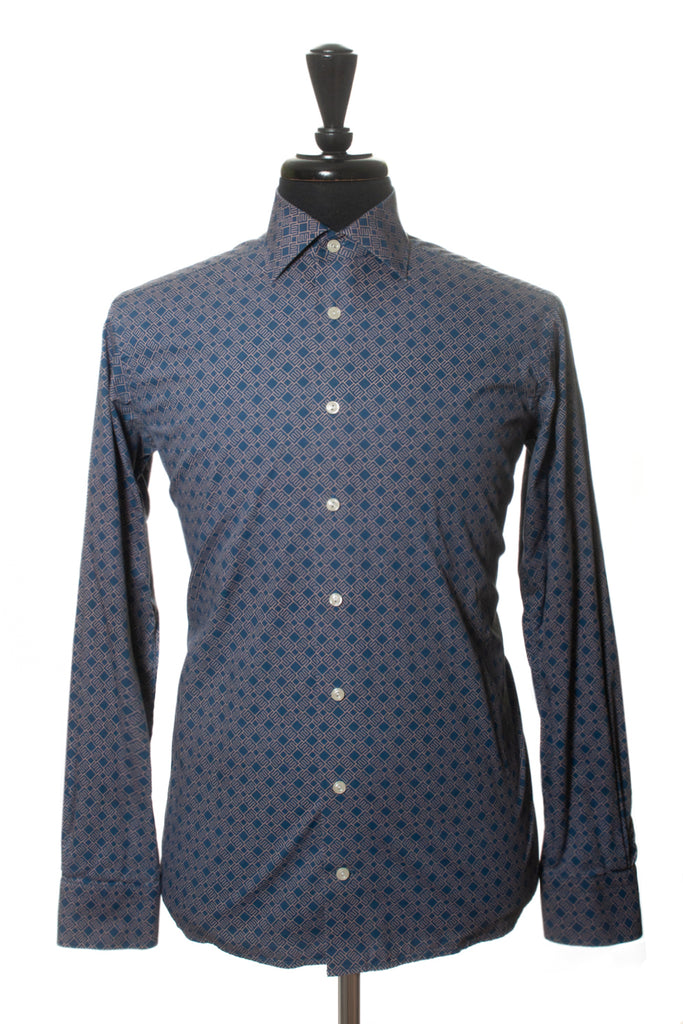 Eton Slate Blue Geometric E Print Contemporary Fit Fine Twill Shirt