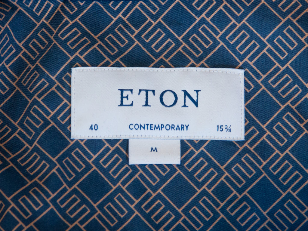 Eton Slate Blue Geometric E Print Contemporary Fit Fine Twill Shirt