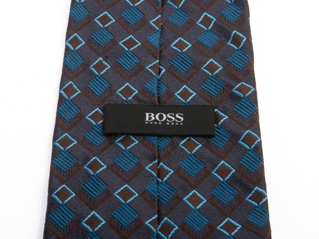 Hugo Boss Brown and Navy Geometric Tie