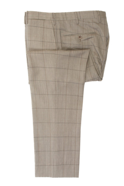 Incotex Light Brown Windowpane Check Pattern 39 Regular Fit Trousers