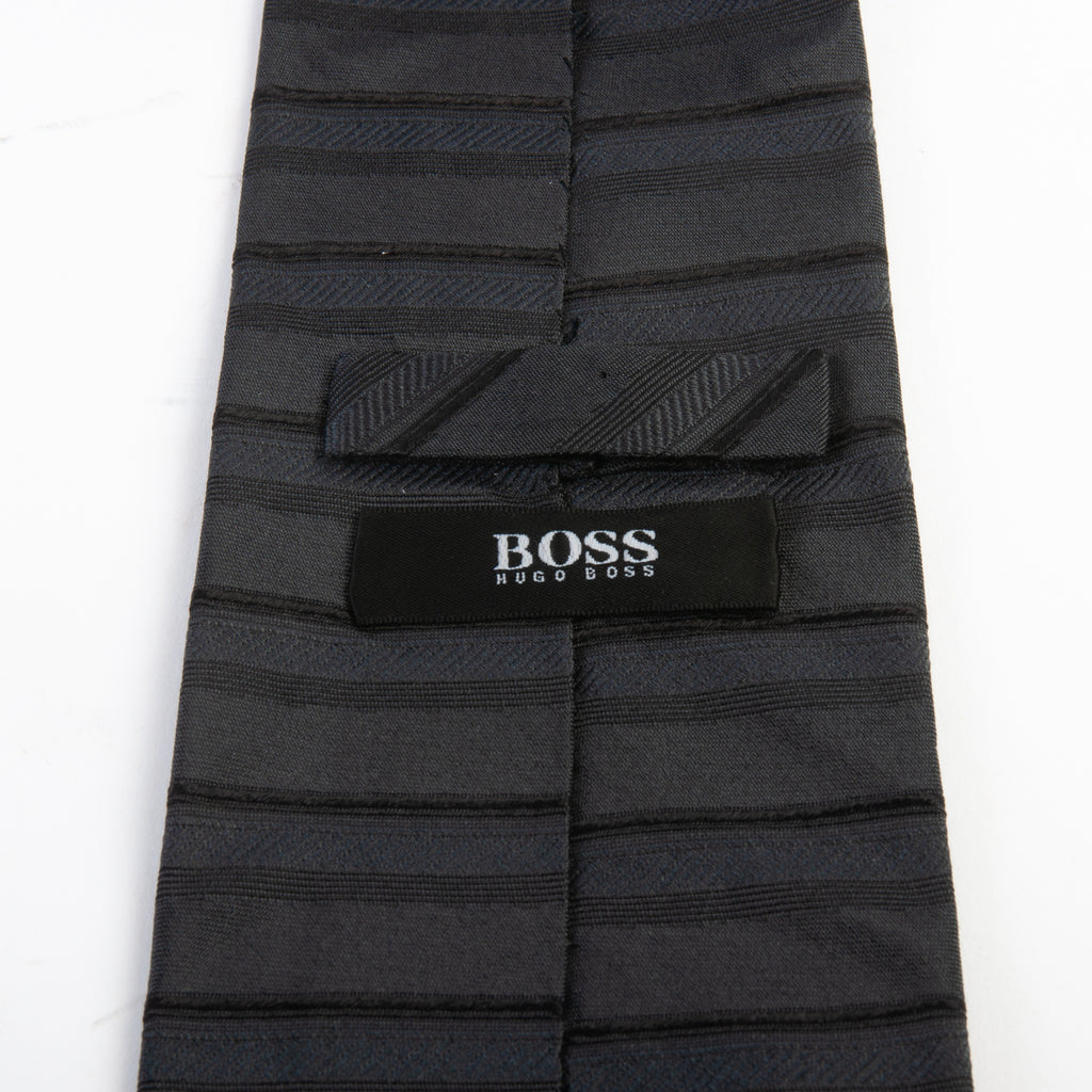 Hugo Boss Charcoal Grey Horizontal Striped Tie